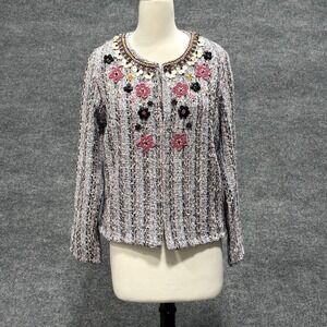 Summer Of Love Jacket Womens Small Multi Suzy Tweed Beaded Floral Embellished